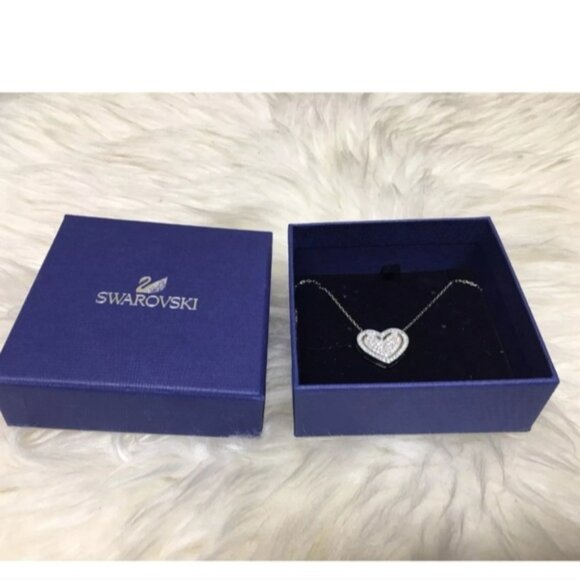 SWAROVSKI Ladies Cupid Aqua Blue Double Heart Crystal Pendant 5118810 Mom Wife - Picture 4 of 5